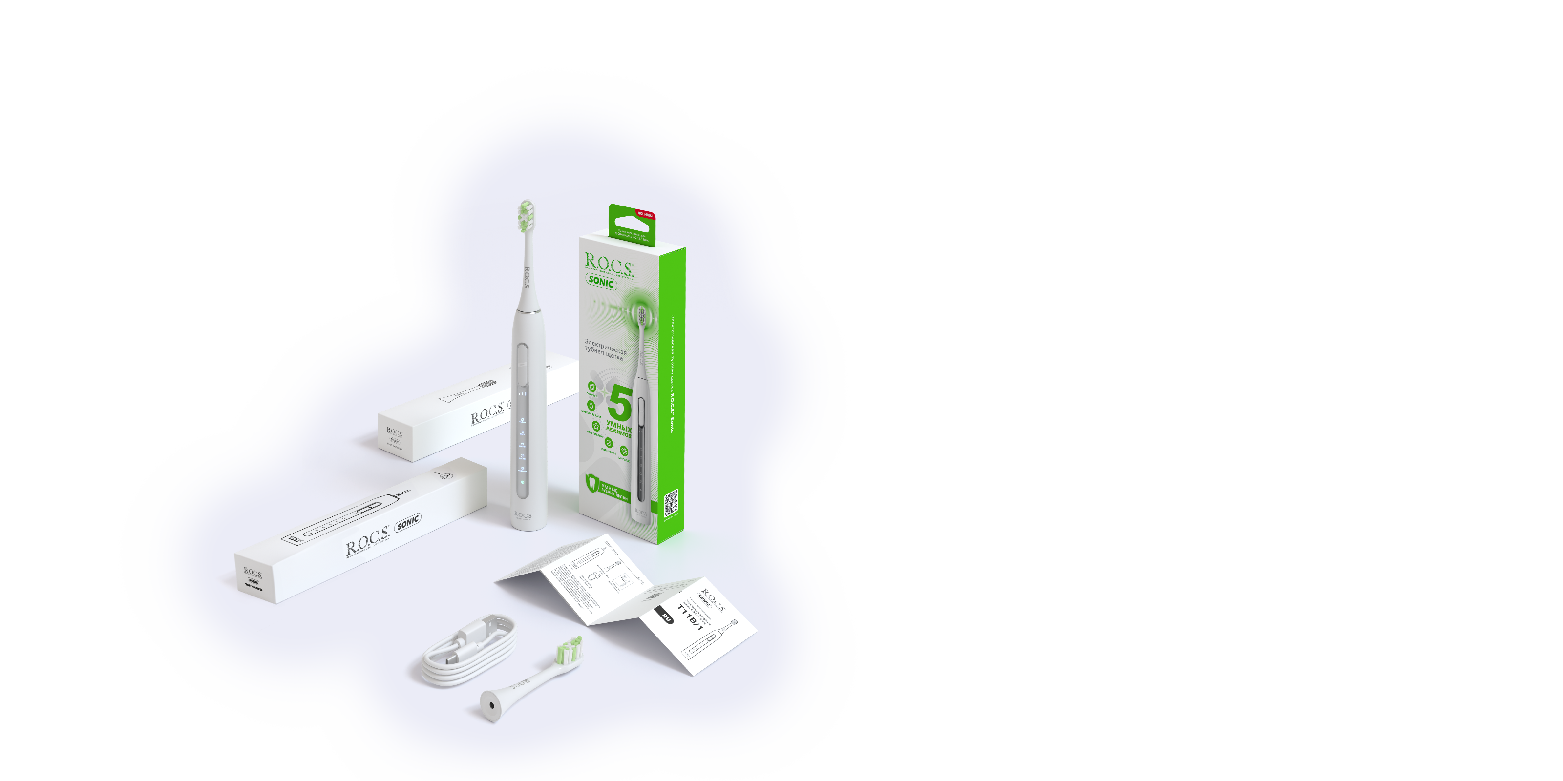 Электрическая зубная щетка R.O.C.S. Sonic, белая