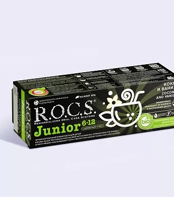 Черная зубная паста R.O.C.S. Junior BLACK Кокос и Ваниль, 74&nbsp;гр