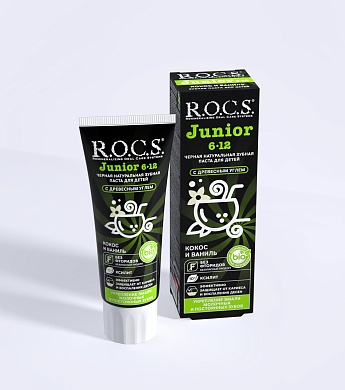 Черная зубная паста R.O.C.S. Junior BLACK Кокос и Ваниль, 74 гр