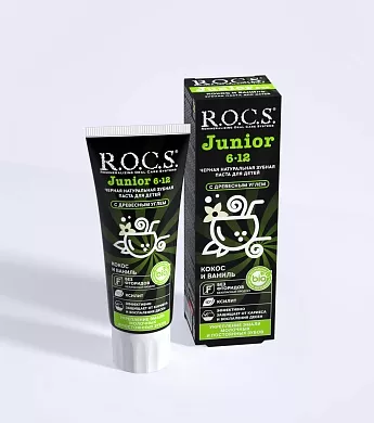 Черная зубная паста R.O.C.S. Junior BLACK Кокос и Ваниль, 74&nbsp;гр