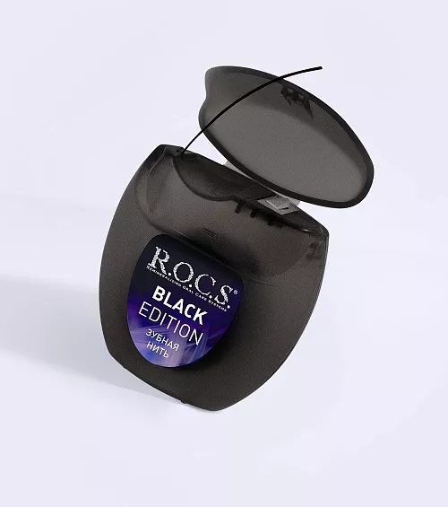 Зубная нить R.O.C.S. BLACK EDITION расширяющаяся, 40 м
